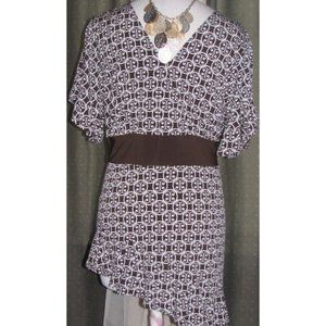 JL Studio Jessica Jordan 2X slinky stretch blend brown / white blouse plus size